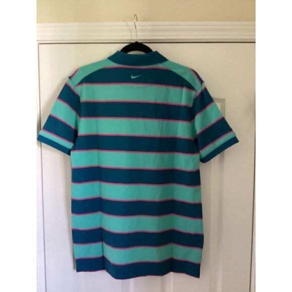 Nike -‎ Men's Stripe Golf Polo Size: Medium Color: Teal/Pink - Picture 9 of 12
